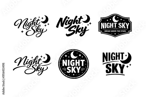 Night sky logo collection featuring stars and crescent moons