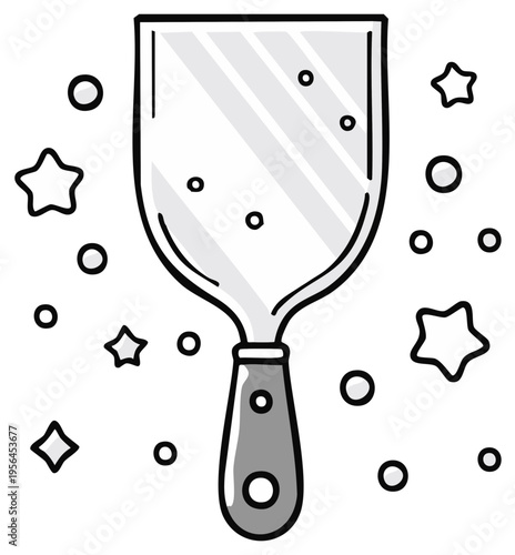 Illustrative hand tool spatula with sparkles and dots for design