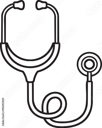 A simple black and white line art illustration of a professional medical stethoscope icon design