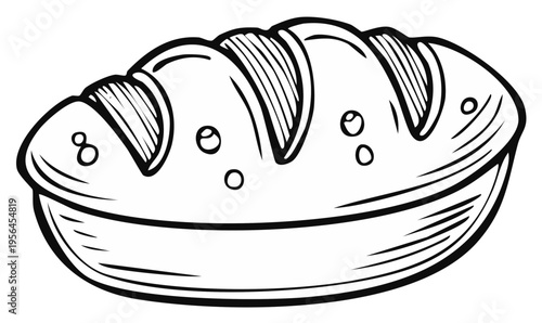 Bread Loaf Sketch Freshly Baked Loaf Doodle Style Bread Design Black White Line Art