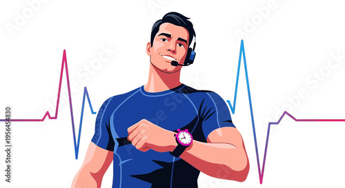 Fitness instructor with wearable technology monitoring heart rate and physical performance data