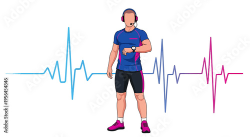 Fitness tracking: Depiction of a healthy lifestyle with a runner and a heart rhythm signal