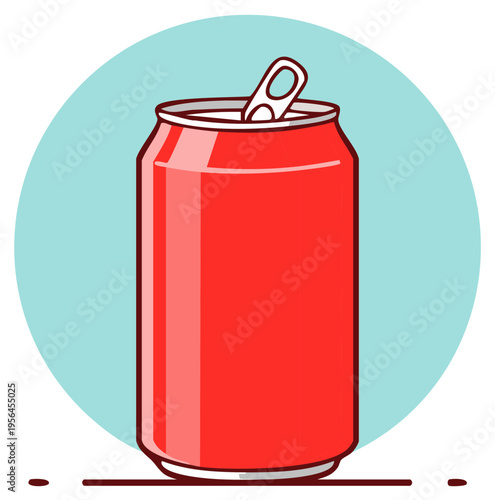 Red open beverage can simple vector illustration representing refreshment and packaging