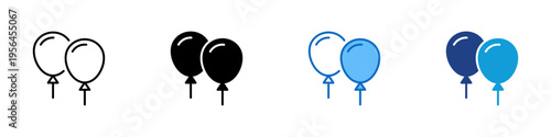 Balloons Multiple Style Icon Design Vector - Inflated balloons representing party decoration, festive celebration, and joyful atmosphere