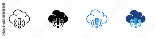 Cloud Alert Multiple Style Icon Design Vector - Cloud with exclamation mark representing system warning, cloud monitoring, and service disruption