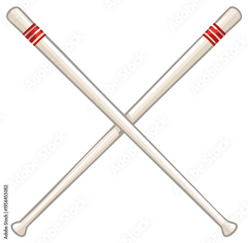 Crossed Sport Batons Depicting Coordination, Precision and Teamwork in Competition with Red Stripes on a White Rod