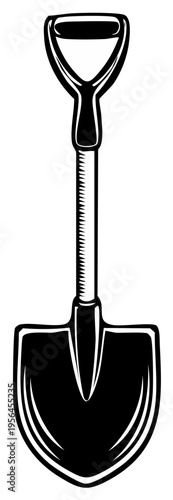 Monochrome depiction of a shovel tool with a handle in a vector graphic illustration.
