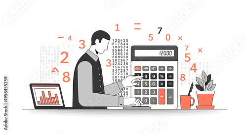 Financial analysis and calculating taxes, accountant working with computer and calculator