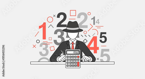 Financial calculations and anonymous figure with calculator for business analytics concept