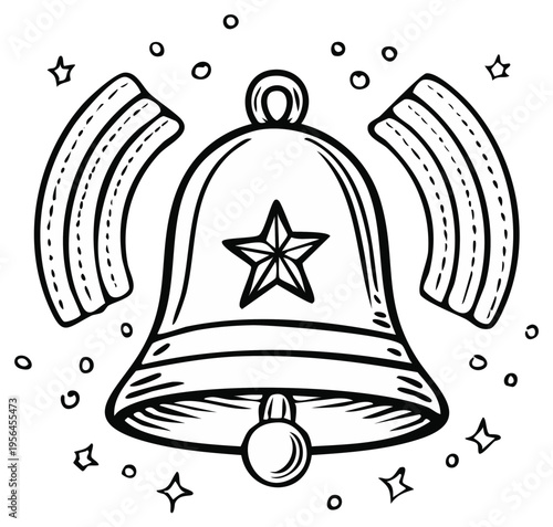 Cartoon bell ringing with star illustration