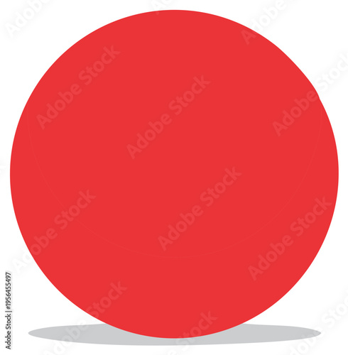 Bright red three dimensional sphere with subtle light reflection and soft drop shadow. Simple geometric shape illustration.