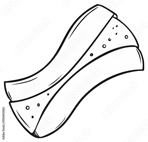 Black and white drawing of a cannoli, Italian pastry dessert, sweet treat, confectionery product illustration