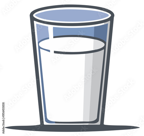Glass of Milk Illustration Simple Cartoon Style Dairy Beverage Freshness