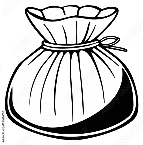 Line Art Drawing of a Drawstring Pouch Bag Tied with a Ribbon
