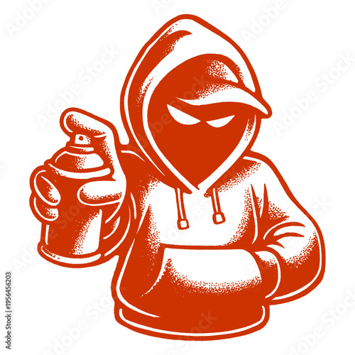 Red Silhouette Character of a Graffiti Artist Mascot with Spray Can Perfect for Ultras Lifestyle.