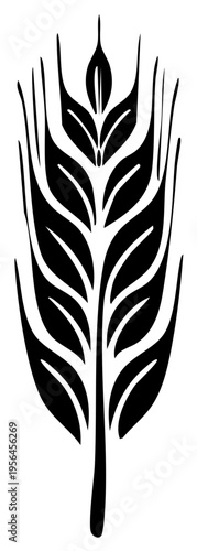 Elegant Wheat Stalk Illustration Black Silhouette Agriculture Symbol