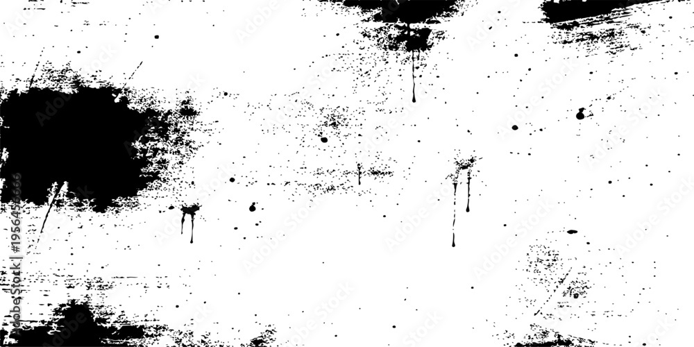 Obraz premium Abstract grunge background featuring a black ink splat with paint splatters and dirty liquid spray textures in a vector illustration design element