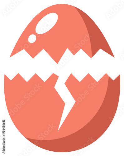 Salmon colored cracked eggshell with bright highlights and subtle shadows in a simplified style