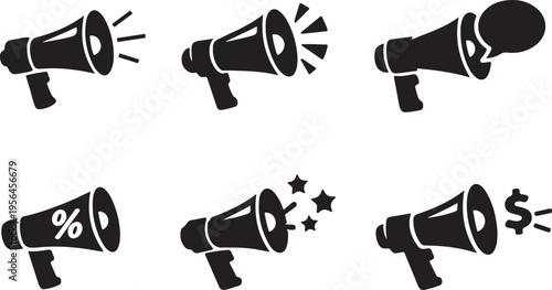 Megaphone design for marketing communication, promotion alerts and broadcast messaging use