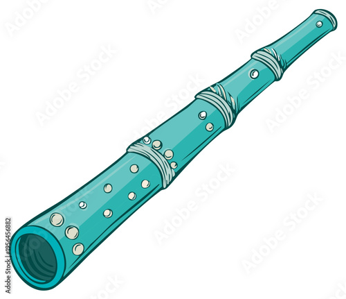 Teal color cartoon illustration of a wind instrument.