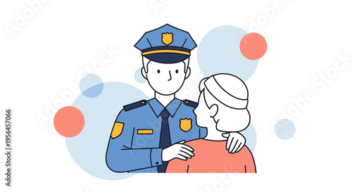 Friendly police officer comforts a citizen with care and empathy illustration