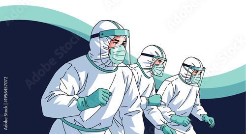 Frontline healthcare heroes in full protective gear during a pandemic illustration