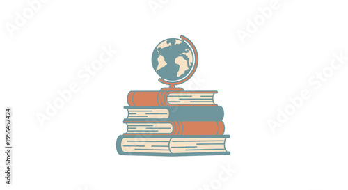 Stack of Books with Globe Topper, Education and Learning Concept