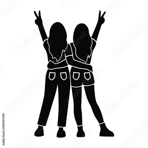 Best Friends Girls Silhouette Friendship Pose Vector Design