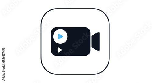 Stylized Black Video Camera Icon with Blue Play Buttons in Rounded Square