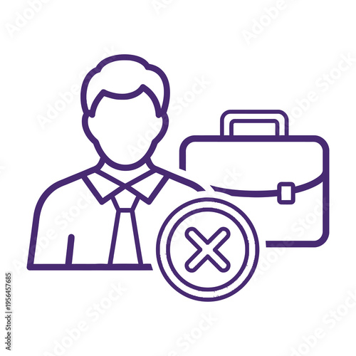 Businessman with briefcase and rejection symbol representing job loss or career change