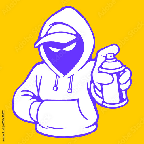 Urban Mascot Illustration of a Masked Graffiti Artist Holding Spray Paint for Streetwear Identity.
