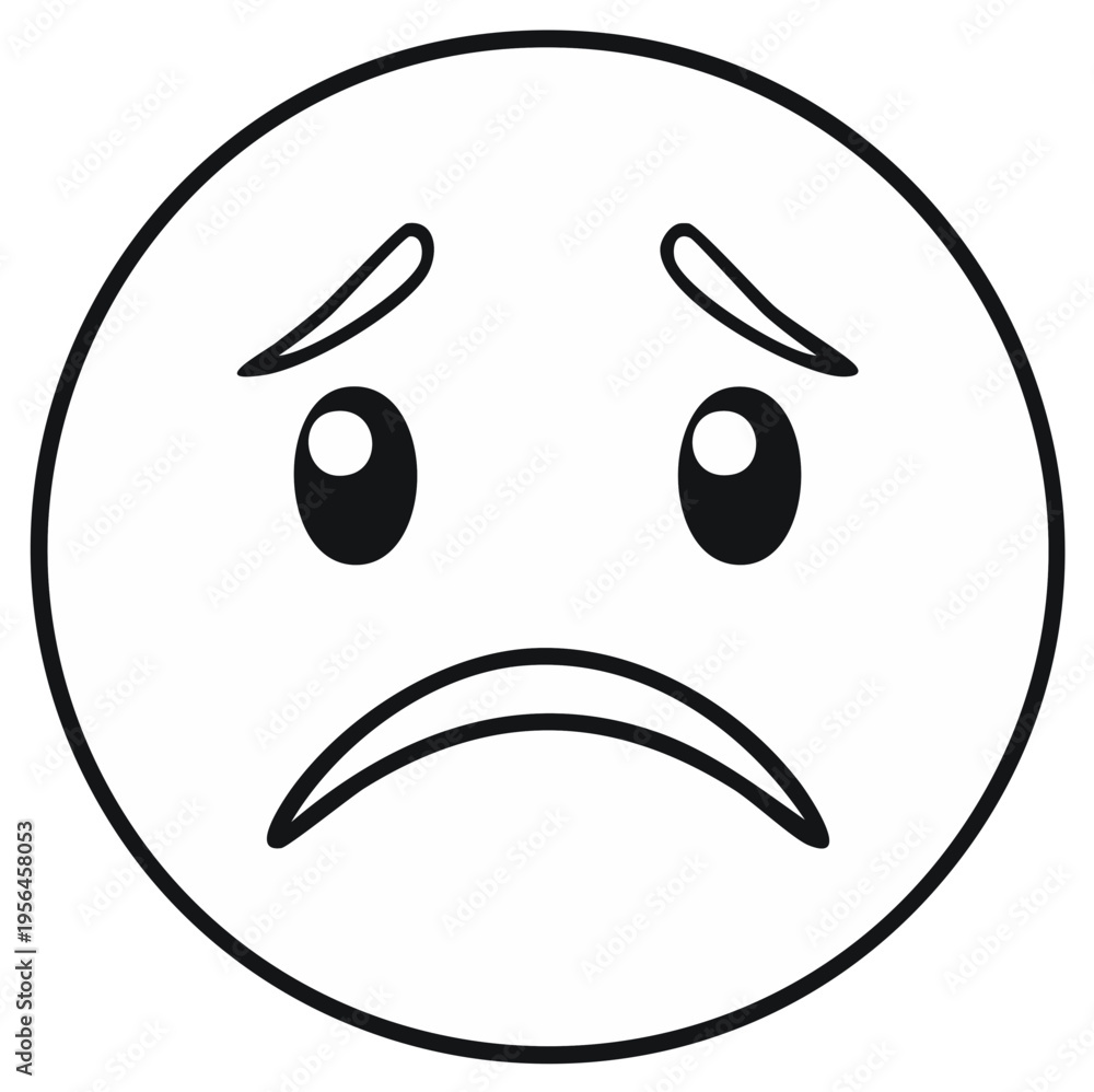 Obraz premium Sad Face Emoji Outline Simple Expression of Disappointment and Sadness