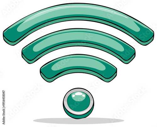Three dimensional glossy Wi-Fi symbol with a shiny teal finish cartoon illustration