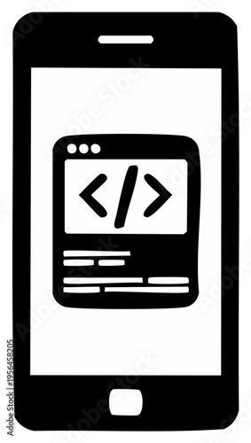 Smartphone displaying code snippet within a browser window illustration