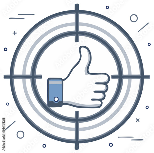 Thumbs up icon target, social media like, feedback, approval concept, white background