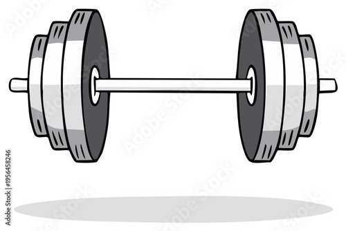 Cartoon style barbell illustration weightlifting equipment, exercise workout, fitness concept.