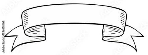 Hand Drawn White Ribbon Banner with Tail End and Space for Text Message