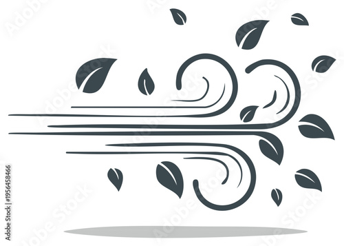 Wind blowing leaves, illustration. Autumnal or spring abstract design.