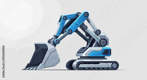 Futuristic excavator illustration with precision engineering and heavy construction equipment design