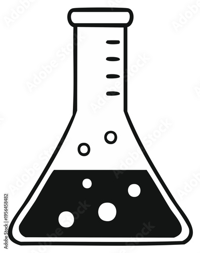 Illustration of a conical flask with bubbling liquid, chemical experiment concept