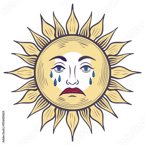 Crying Sun with Tears Emotional Face Depression Sorrow Astrology Icon Symbol