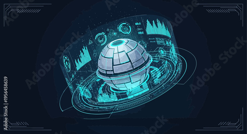 Futuristic interface with digital globe and graphical elements for technology innovation