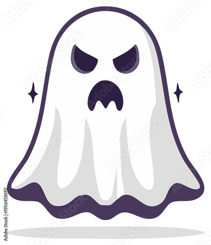Spooky Cartoon Ghost with Angry Face and Sparkling Accents, Haunting Character Illustration