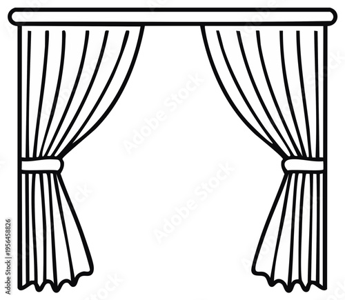 Curtains open window covering decorative element drapery illustration line art simplistic design