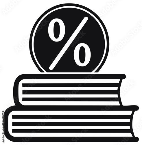 Books and percentage sign vector illustration. Concept of learning, education, and sales.