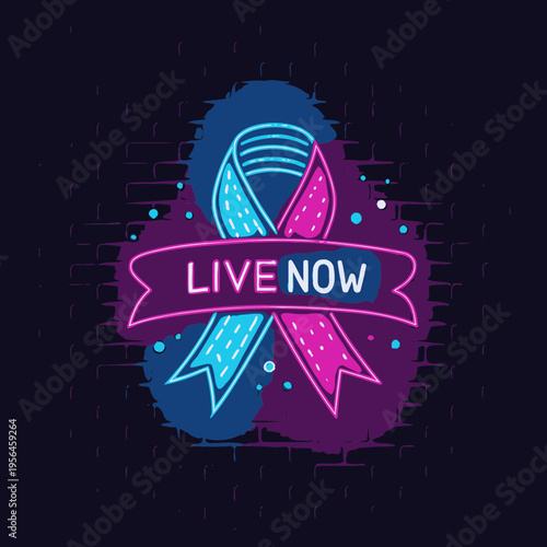 Neon live now ribbon logo