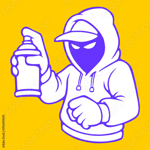 Modern Graffiti Character Mascot Holding Spray Can for Ultras Subculture and Street Fashion.
