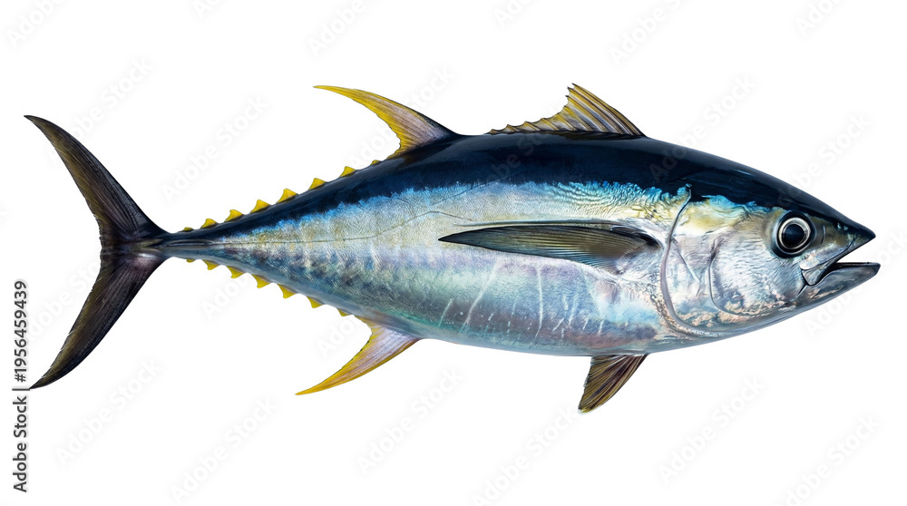 Naklejka premium Fresh Tuna Fish Isolated on White Background, Seafood Ingredient