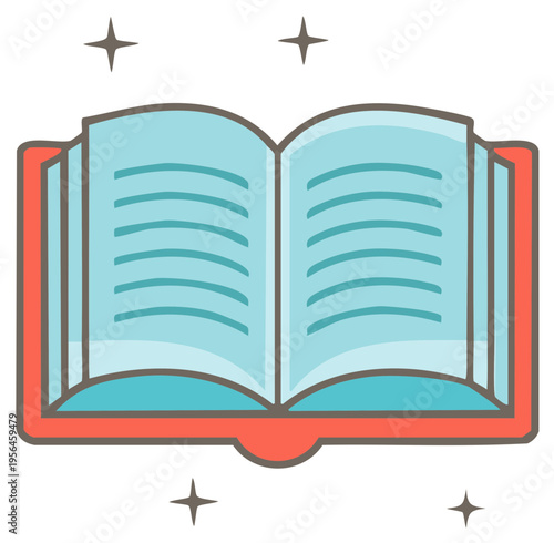 Enchanting Open Book Illustration with Sparkles for Learning Education Reading and Imagination