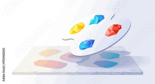 Geometric art palette with vibrant polygonal color stains showcases artistic expression and vivid